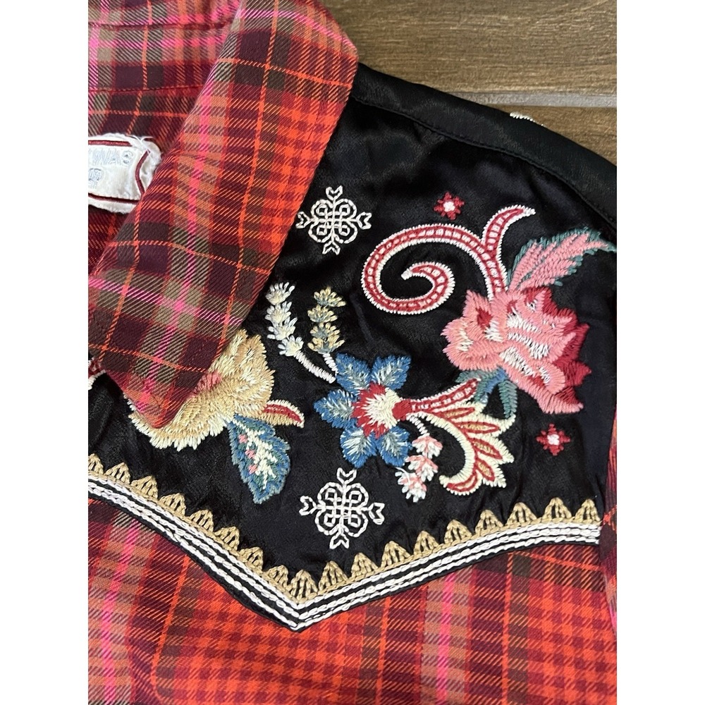 Johnny Was Workshop Red Esme Button Down Long Sleeve Shirt Large Embroidery - Picture 3 of 6